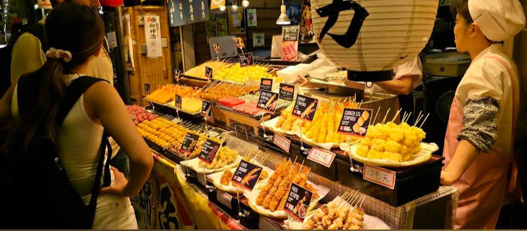 Colourful canal street scene near Nishiki Market, Kyoto